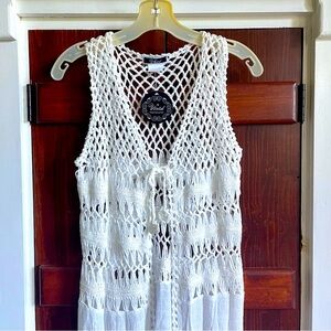 NWT Vivid Crochet Vest or Bathing Suit Cover White